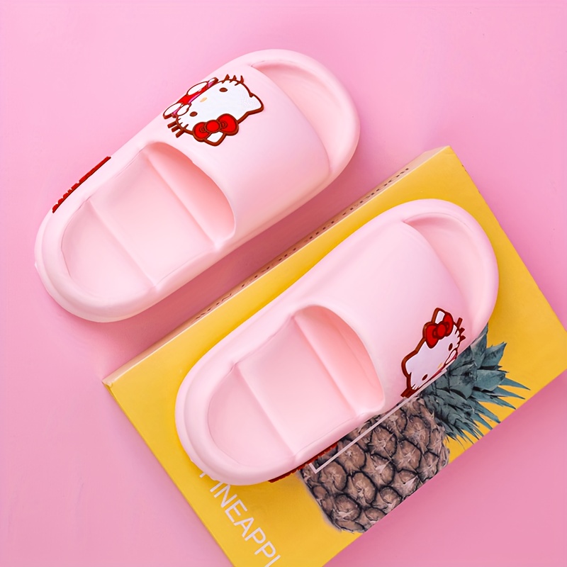 

Hello Kitty Cute Cartoon Open Toe Soft Sole Slippers For Girls, Breathable Non-slip Slippers For Indoor Bedroom Bathroom