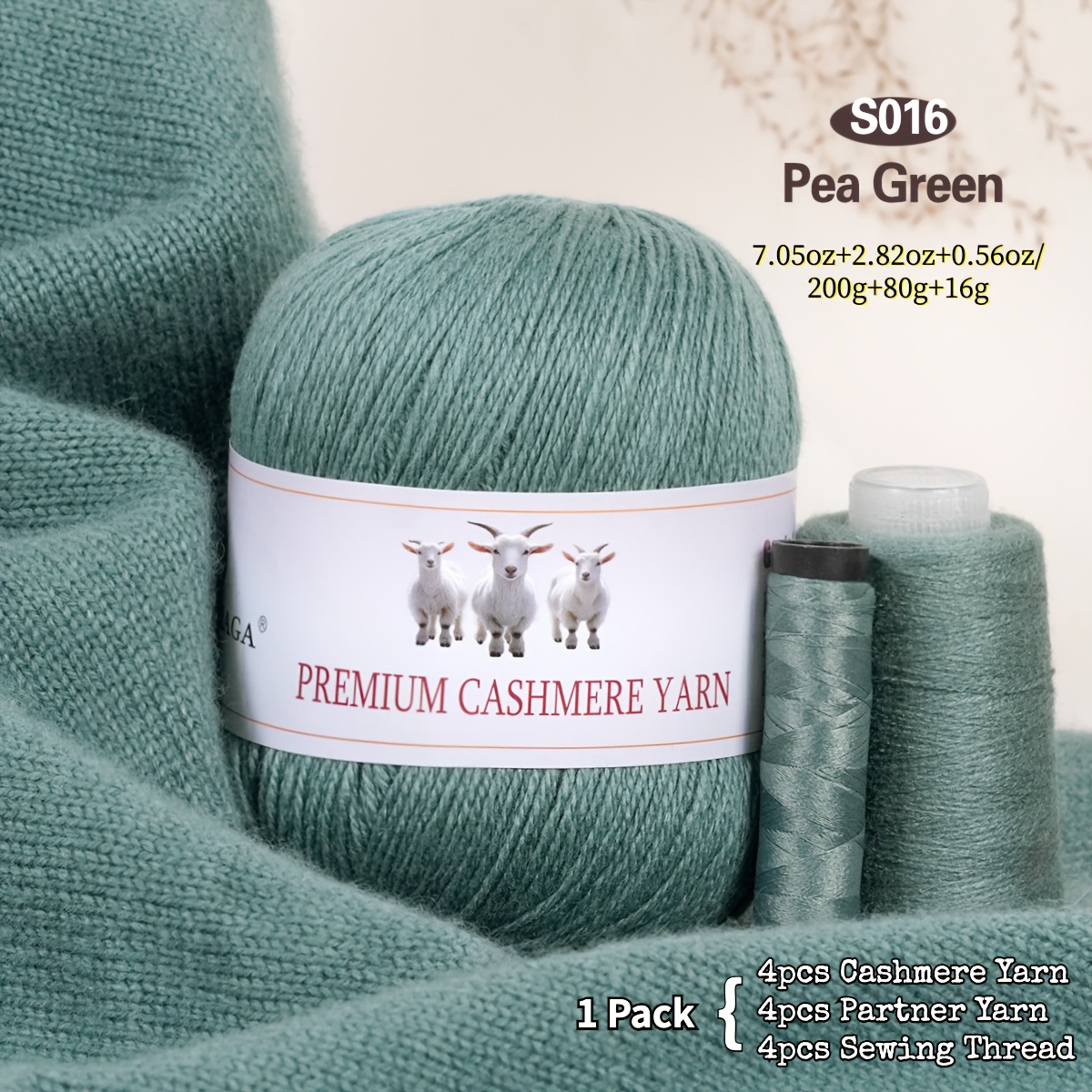 Image of 4 Sets Yarns For Hand-crocheted Knitting Cardigans, Sweaters, Scarves, Hats, Shawls, Vests And Diy Handmade , 4 Cashmere Yarn And Yarn And 4 Sewing Thread, 7.05oz+2.82oz+0.56oz