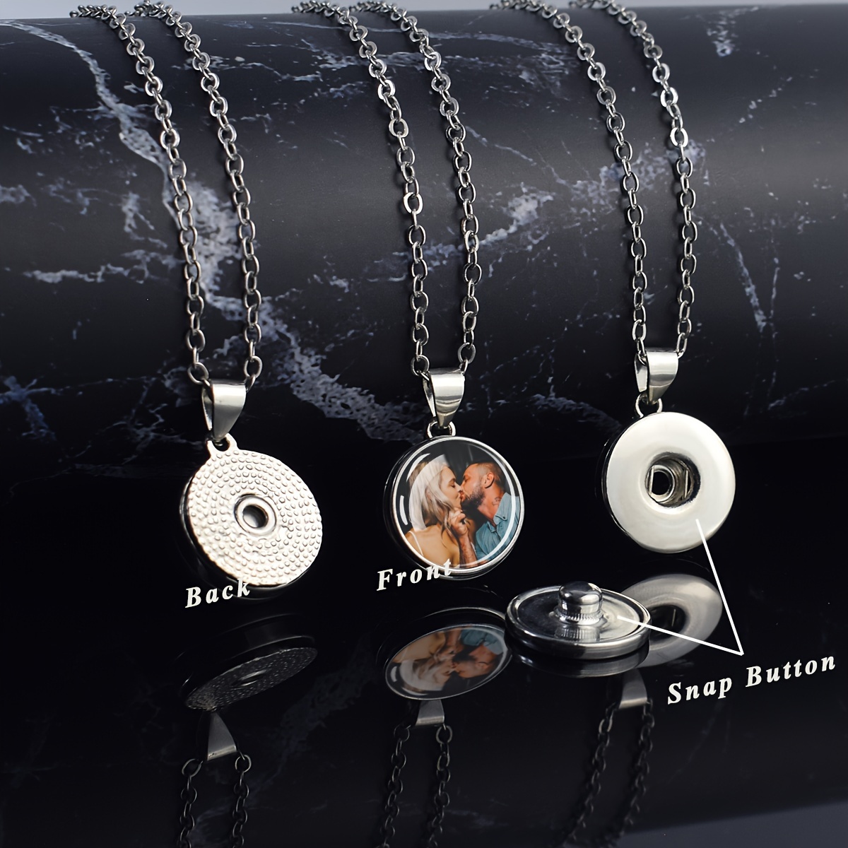 

1pc Customized Photo Pendant Necklace, Personalized Zinc Alloy Glass Dome Snap Button , Funky Style Commemorative Gift For Men And Women