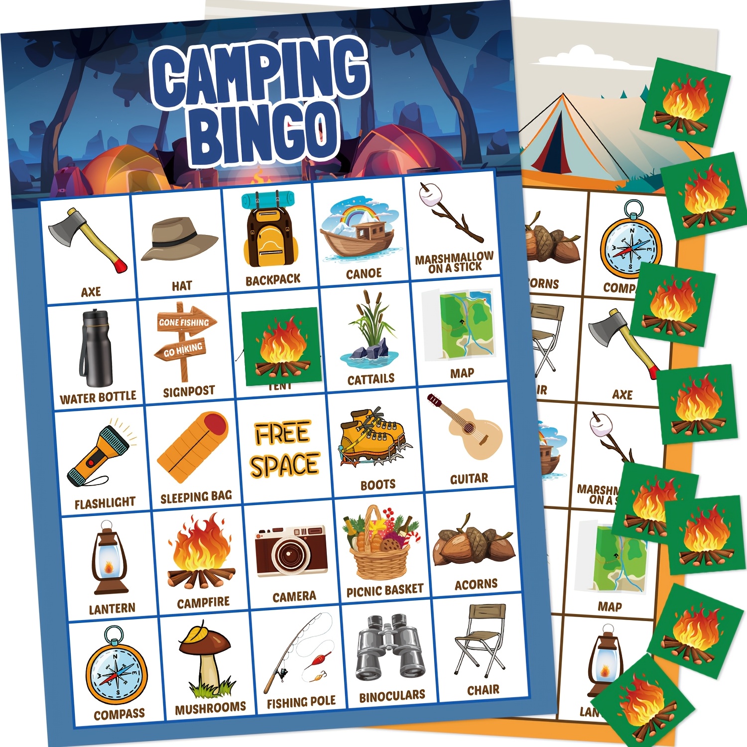 

Camping Set - Paper Bingo Cards For Outdoor Camping Party Supplies, Fun Family Event Game, No Electricity Required, Material