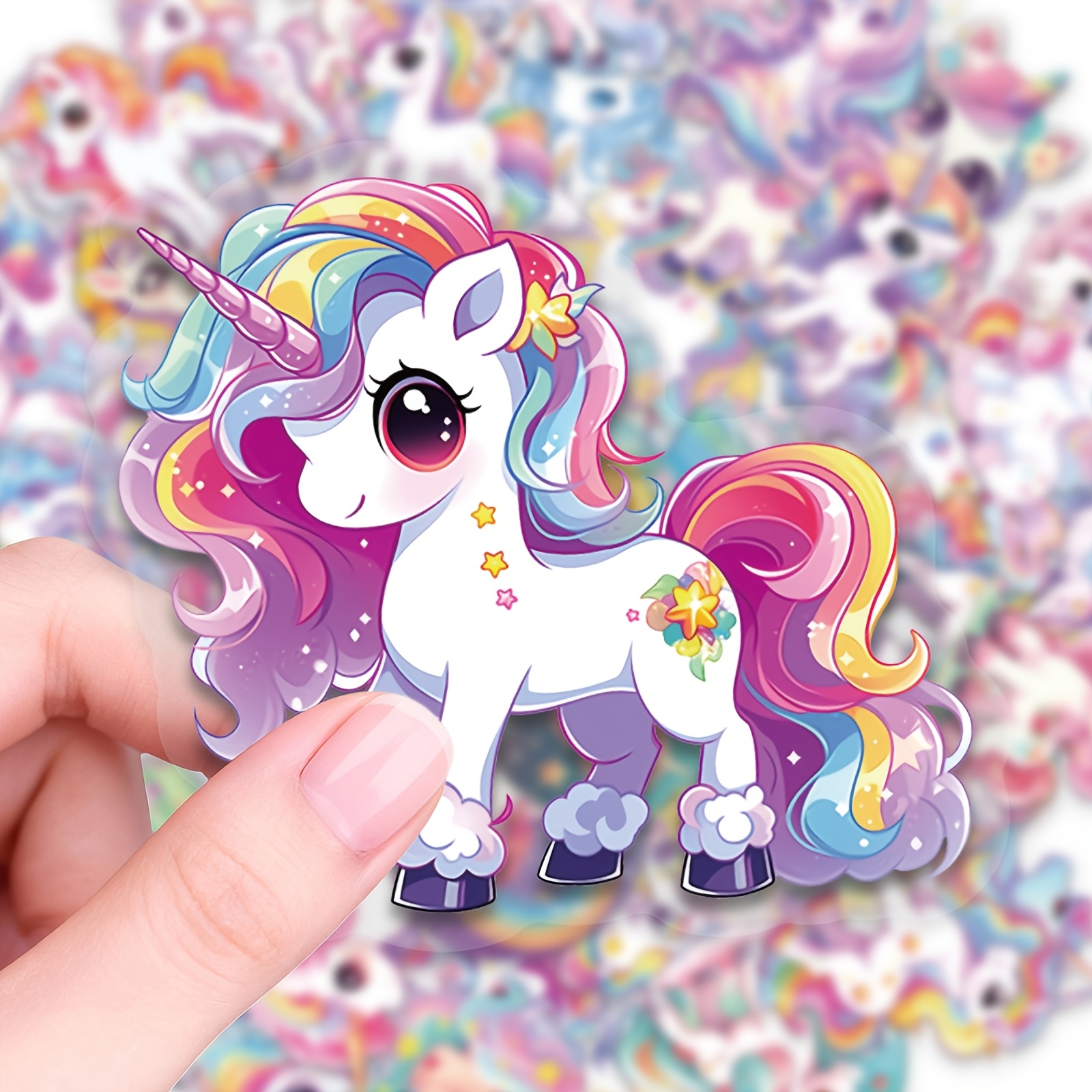 TEMU 56pcs Cute Unicorn Stickers, Pet Transparent Stickers, Colorful Natural Decorative Stickers, Suitable For Laptop Scrapbooks, Crafts, Photo