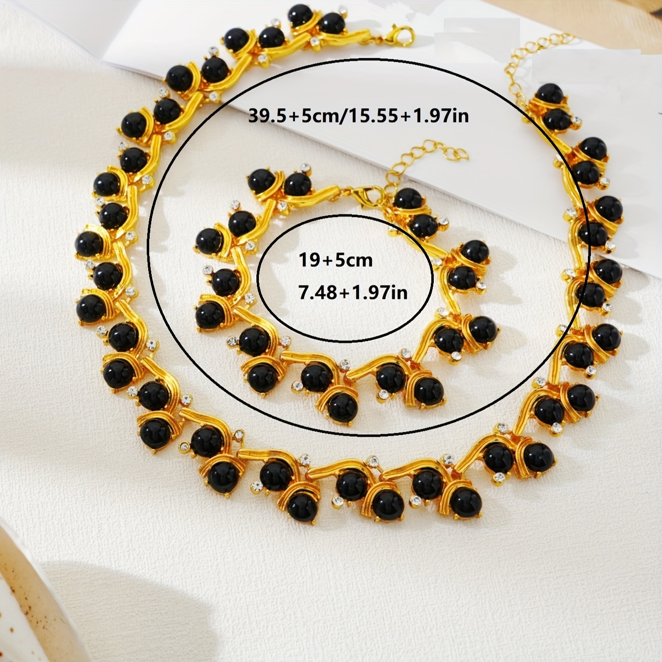 French Vintage Rhinestone Light Necklace Bracelet Set