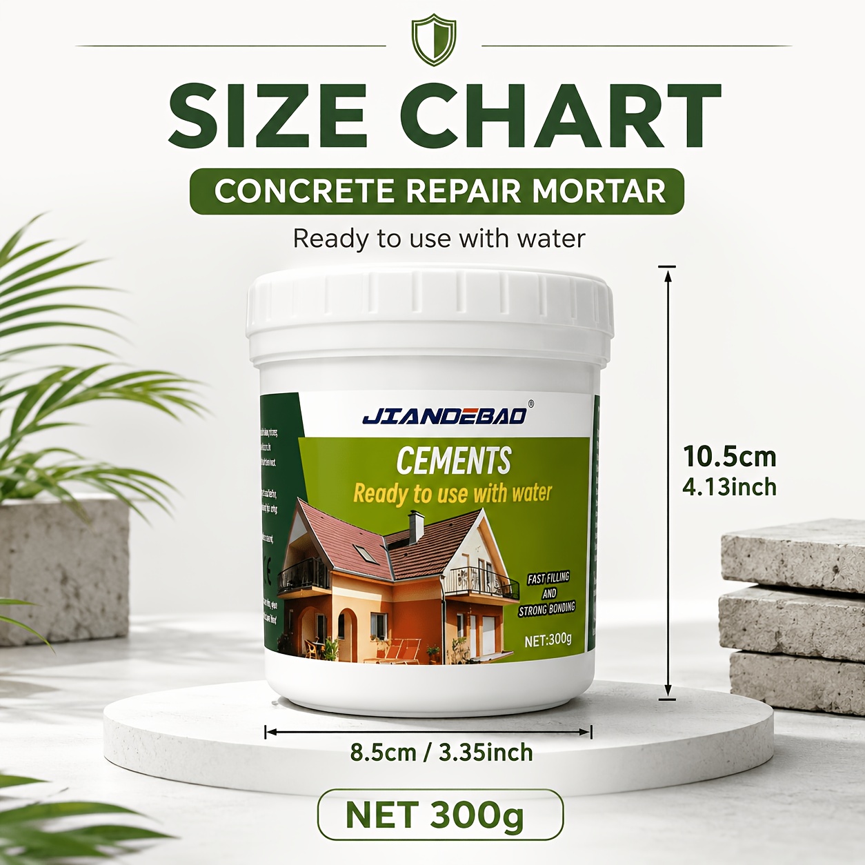 Jiandebao Concrete Repair Mortar, For , Holes And Damaged Surfaces, Fast Setting Cement Patch, Gray 300g