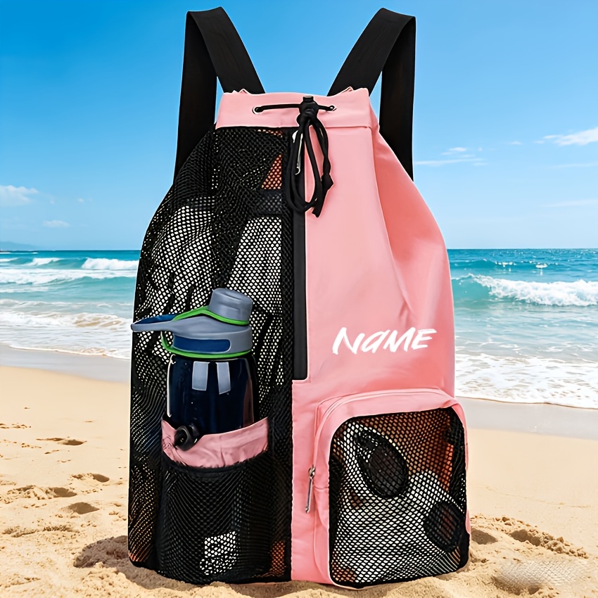 TEMU Personalized Custom Mesh Drawstring Backpack, Beach Bag For Swimming, Gym And Workout Backpack