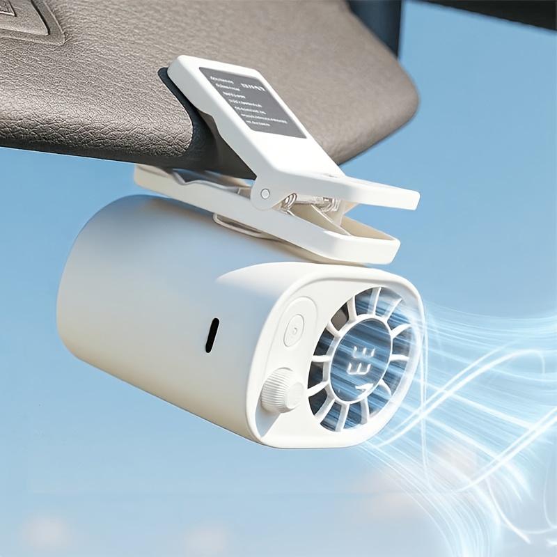 TEMU [summer Deals] 2025 Car Clip On Fan With Led Display - 360° Rotation, 100 Adjustable, Usb Rechargeable Personal Cooling Fan For Neck, Collar, Waist, Outdoor Hiking And Travel