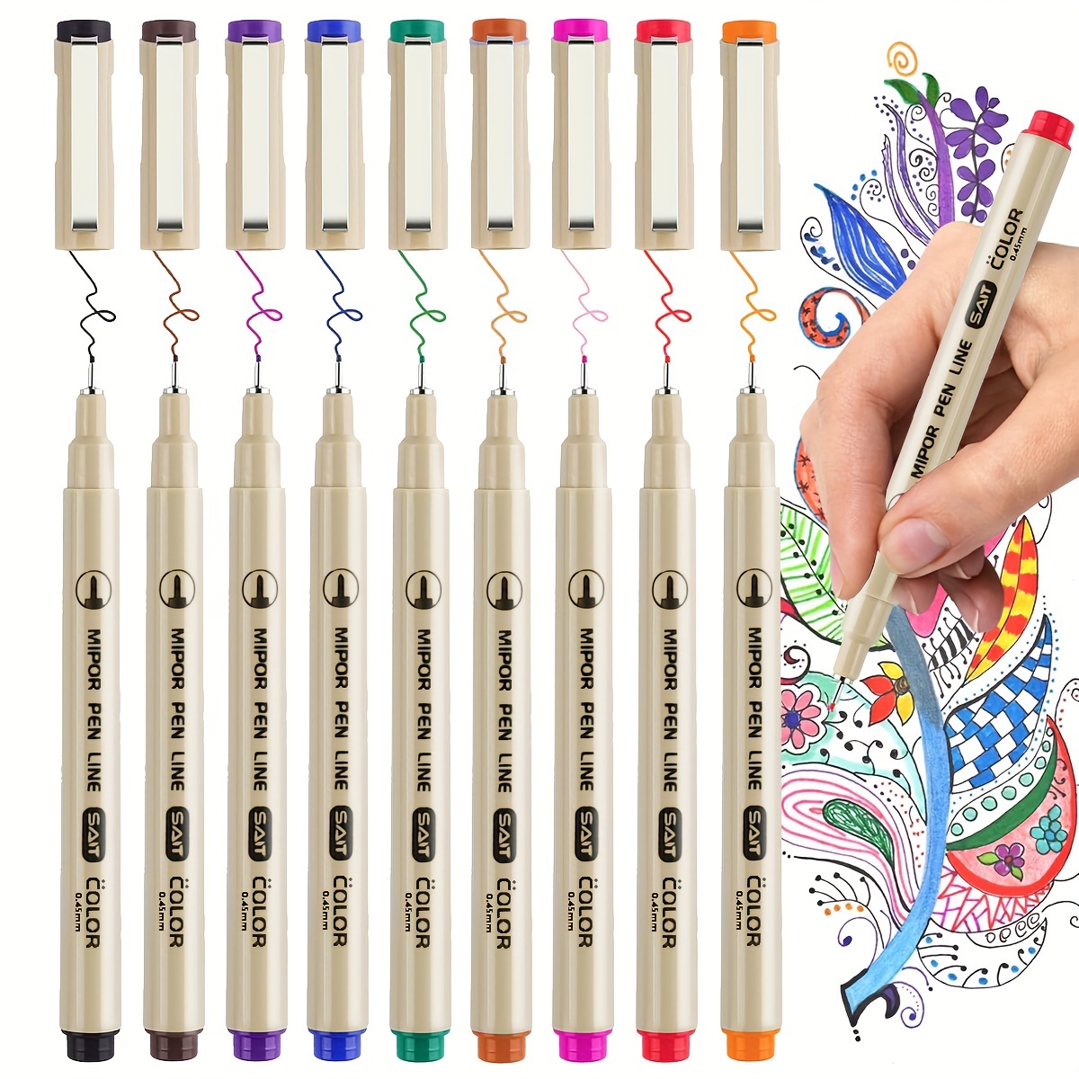 

9 Colors Markers, Waterproof Art Pens For , Drawing, Coloring, And , Plastic Surface, , Office Supplies