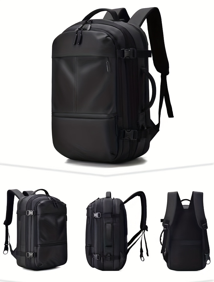 large capacity mens travel backpack business commuter laptop bag with   leather expandable design and tsa   protection black travel backpack details 4