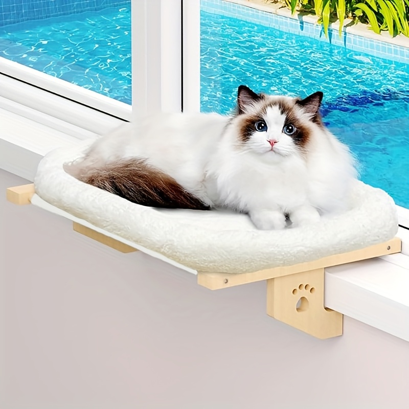 

1pc Solid Wood Cat With Plush Cushion - Detachable Window Perch For Cats, Easy , Ideal For Balcony & Indoor Use, Comfortable & Sleeping Bed