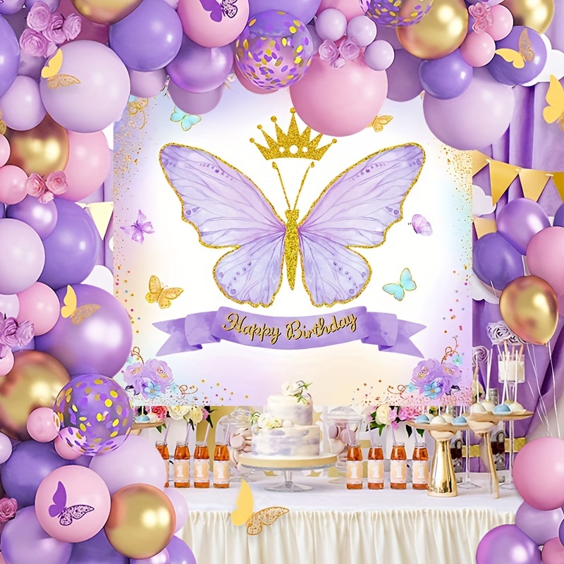 

89pcs, Purple Butterfly Background Cloth Balloon Set, Butterfly Theme Balloons, Birthday Party Decoration, Baby Shower, Wedding, Engagement, Party Decoration