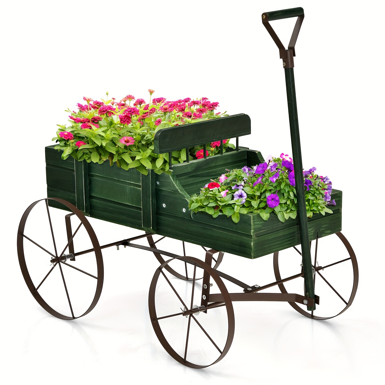 

Costway Green Fir Wood Garden Planter Wagon With Metal Wheels – Sturdy 2-section Flower Bed, Easy-to-move Handles, Patio, Balcony, Or Yard Decor, Outdoor Plant Stands For Patio