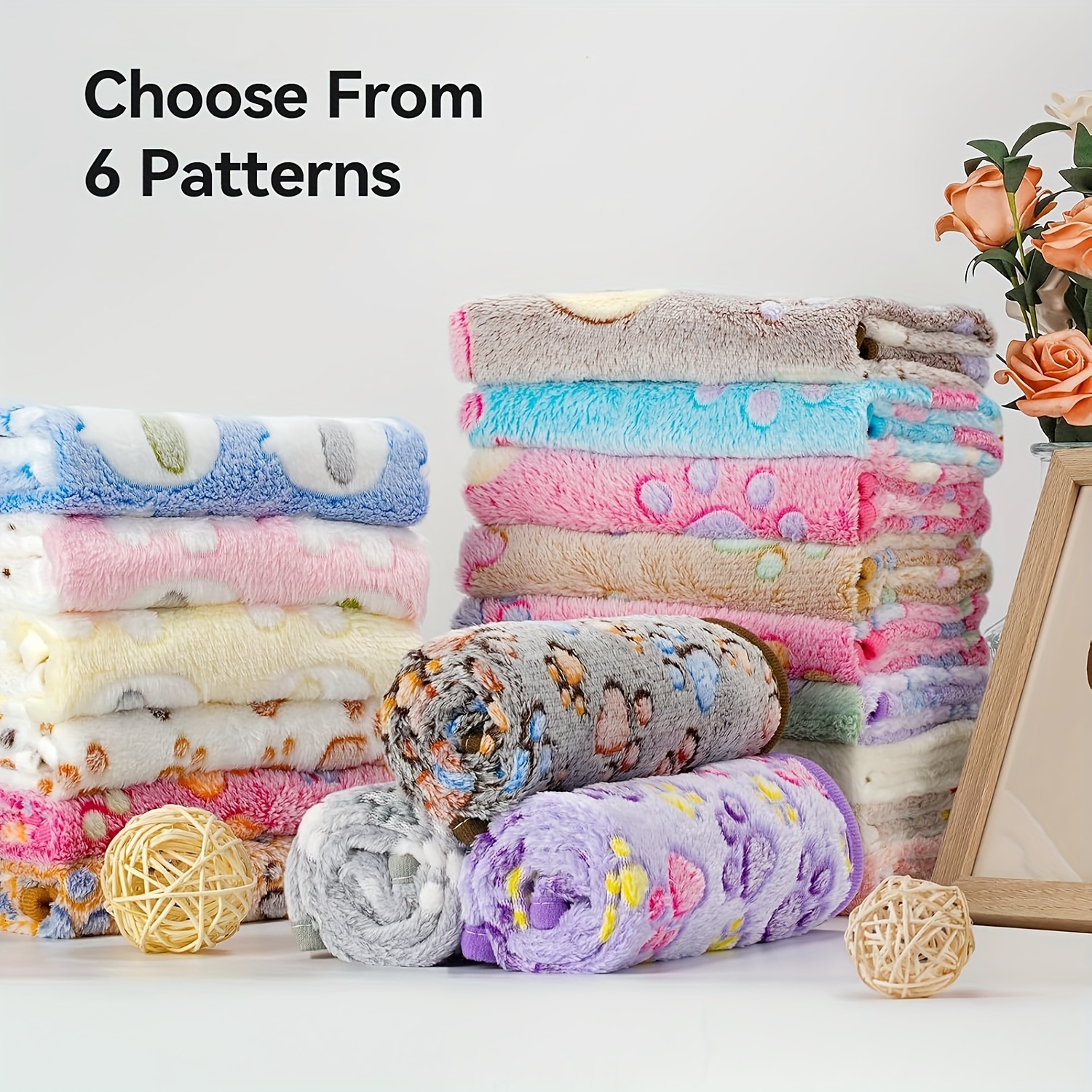 3-Pack Thickened Warm Pet Blankets with Paw Print Pattern