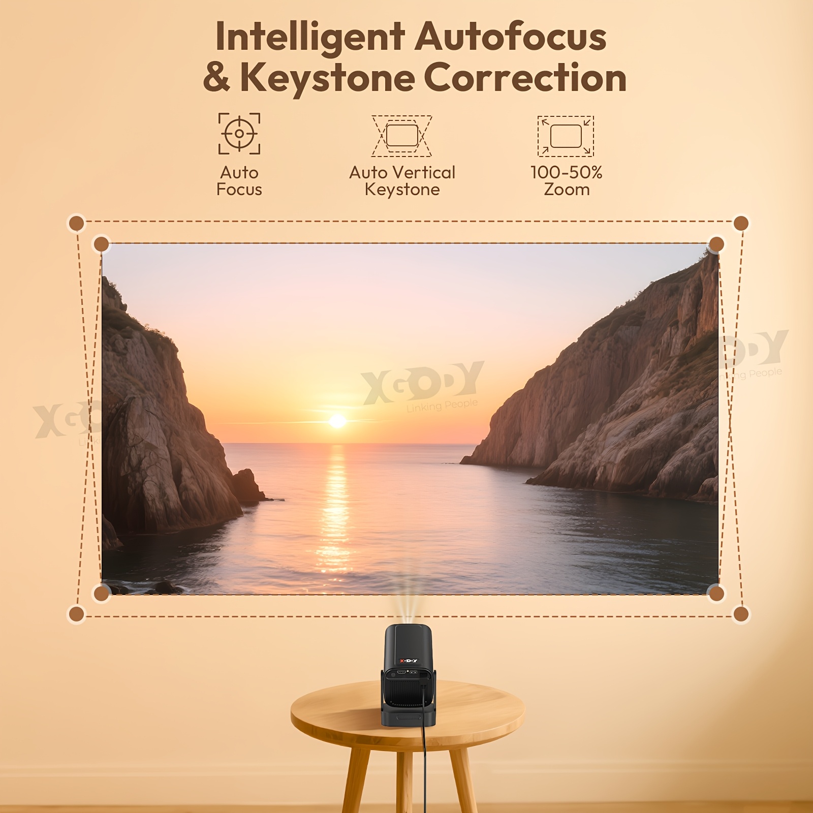 XGODY Gimbal 5 Pro Projecteur Intelligent 400ANSI Luminosité Natif 1920*1080P Support 4K Full HD 1080P Beamer avec Télécommande, Mise au Point Automatique & Correction Automatique du Trapèze WiFi 6 Sans Fil BT 5.2, Assistant Vocal Mini Cinéma Maison Projecteur APP Intégrée