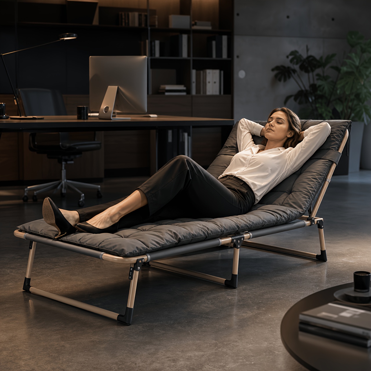 Image of Reinforced Folding Lounge Chair With Thickened Soft Cushion For Nap Bed, Break, Outdoor Picnic Rest, Home Balcony Relaxation. Christmas Gift, Birthday Gift, Etc.
