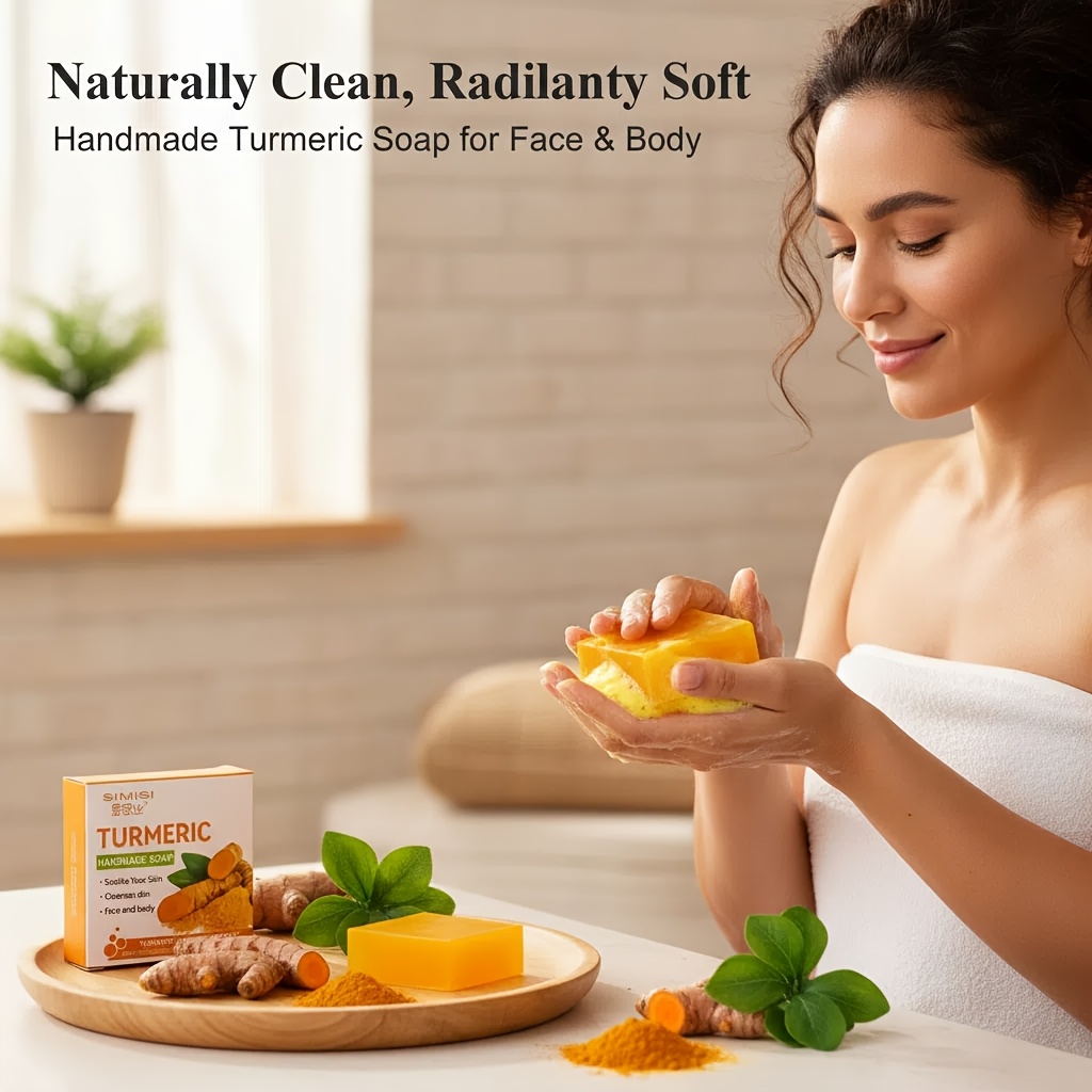 3pcs/5pcs Turmeric Soap, Natural Plant Essence, Does Not Contain Irritating Chemicals, Gentle Texture, One Soap Can Complete The Whole Body Cleaning, The Foam Is Fine And Soft, Easy to Rinse, The Skin Is Refreshed, Smooth And Not Tight After Washing