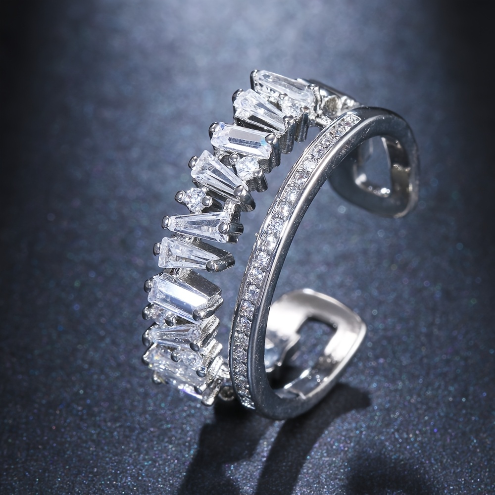 Double Layer Ring with Light Luxury Micro-Set Zirconia for Fashionable Temperament