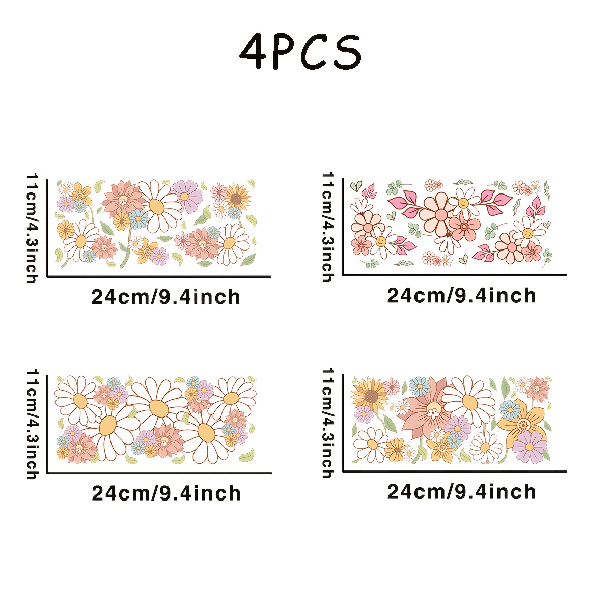 TEMU 4pcs Vintage Spring, Bohemian Style Transfer Paper Uv Dtf Cup Packaging For 16oz Glass, Diy Packaging Glass Waterproof Transfer Paper