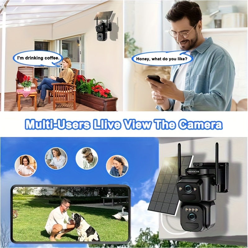 Wireless Outdoor Security Camera with Dual Lenses And Screens, Featuring 1296P Resolution, 5G Wifi, Solar Power, 360° View, Spotlight Color Night Vision, PIR Sensor, Auto Tracking, TF Card/Cloud Storage, And Two-Way Audio