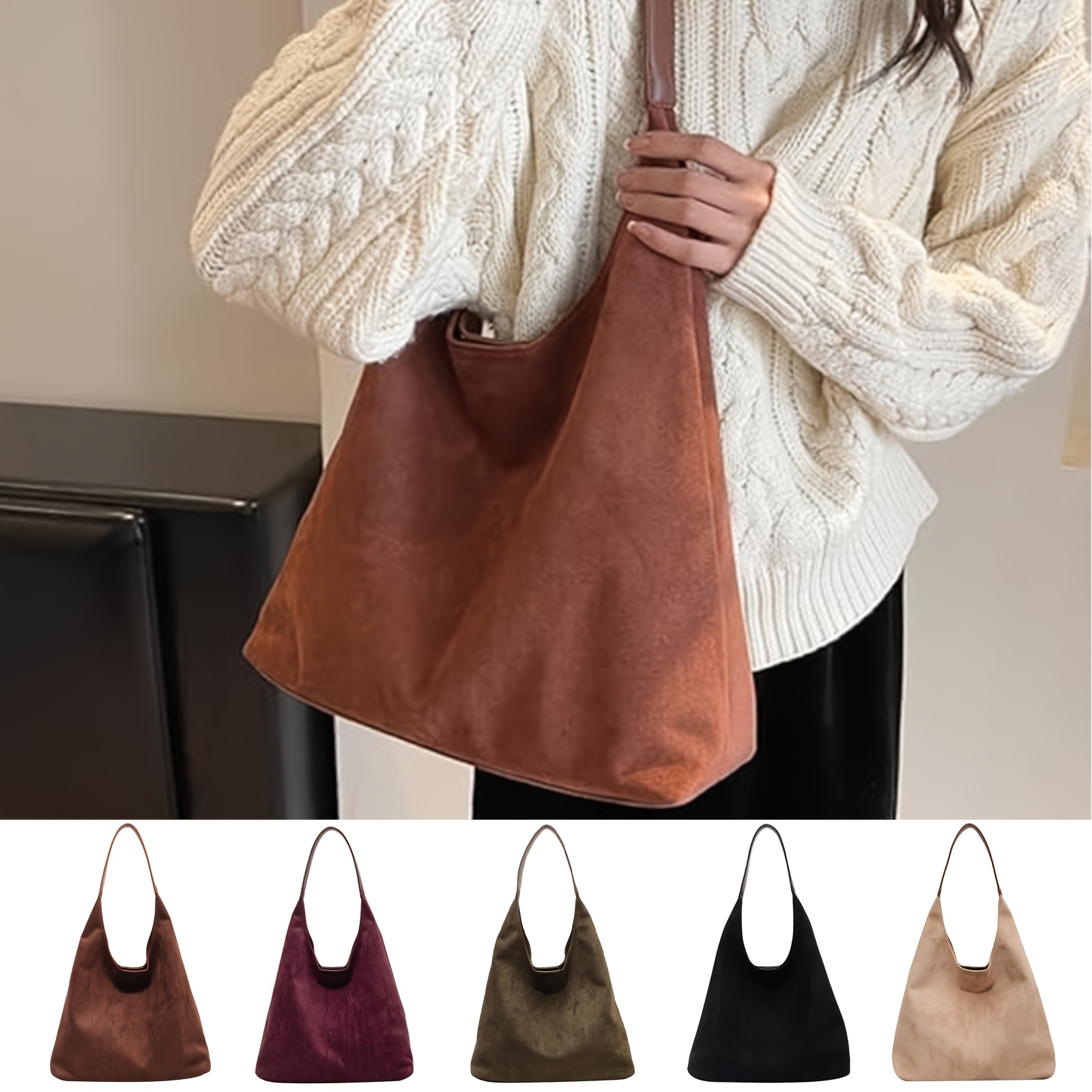 

Large Capacity Suede Tote Bags 1pc Women' Casual Shoulder Bags Office Handbags Suitable For Office, Shopping, Dating, Weekend, Travel Bags