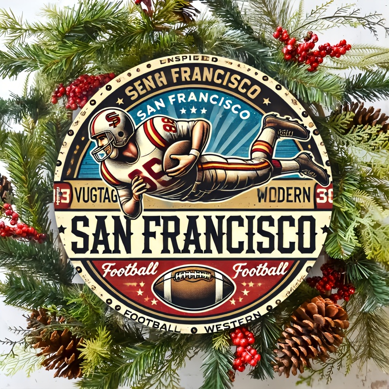 

Room Decor 1pc Vintage San Football Inspired Round Aluminum Sign, Metal Wall Decor For Sports Fans, Ideal For Bedroom, Kitchen, Game Room, Outdoor , Bars, Restaurants, Offices, And More