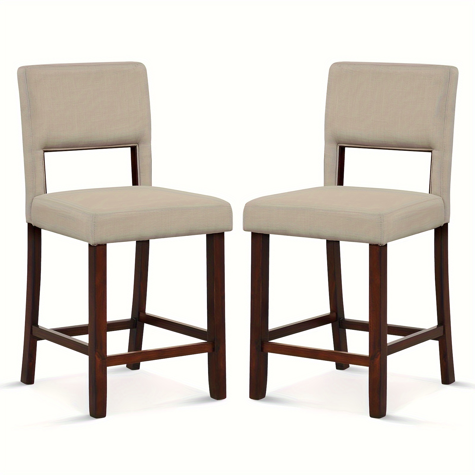 

2-pack, Stools, Beige Upholstered Linen Bar Stools, Wooden Counter Height Dining Chairs With Back Support, Sturdy Wood Construction, Modern Design For Kitchen Portable Bars Chair