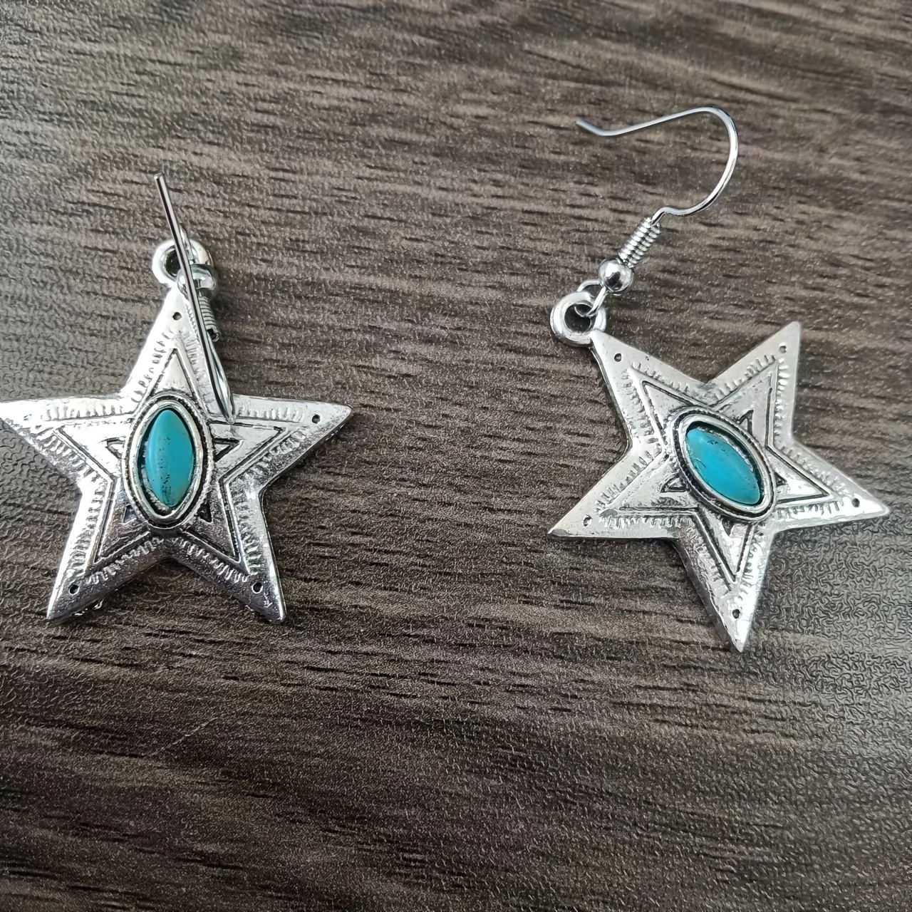TEMU Boutique Nouveauté Européenne et Américaine Boucles d'Oreilles Vintage en Dentelle Turquoise et Uniques Boucles d'Oreilles Pendantes