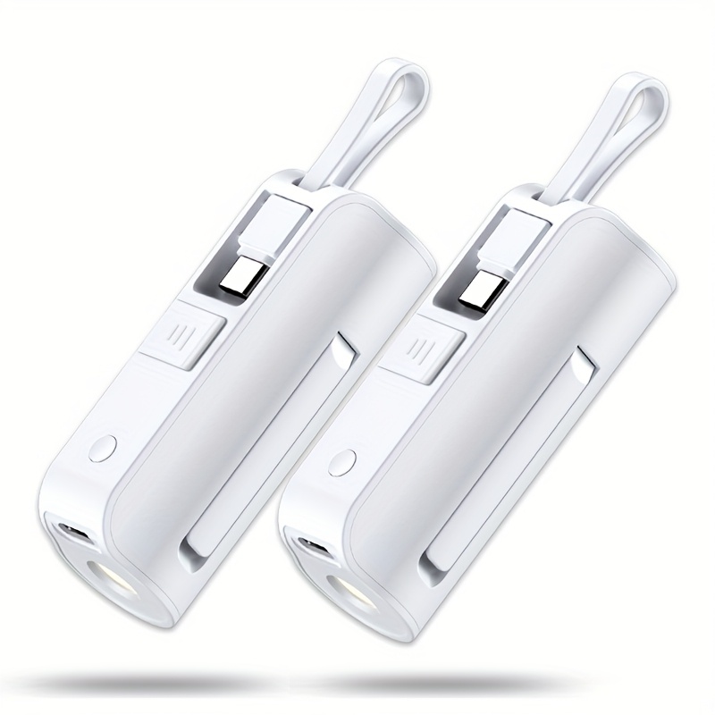 TEMU 2 Pack 5000mah Capsule Mini Power Banks, Fast Charging, With Type-c, Battery Level Display, Lanyard, Stand, Flashlight, Suitable For Various