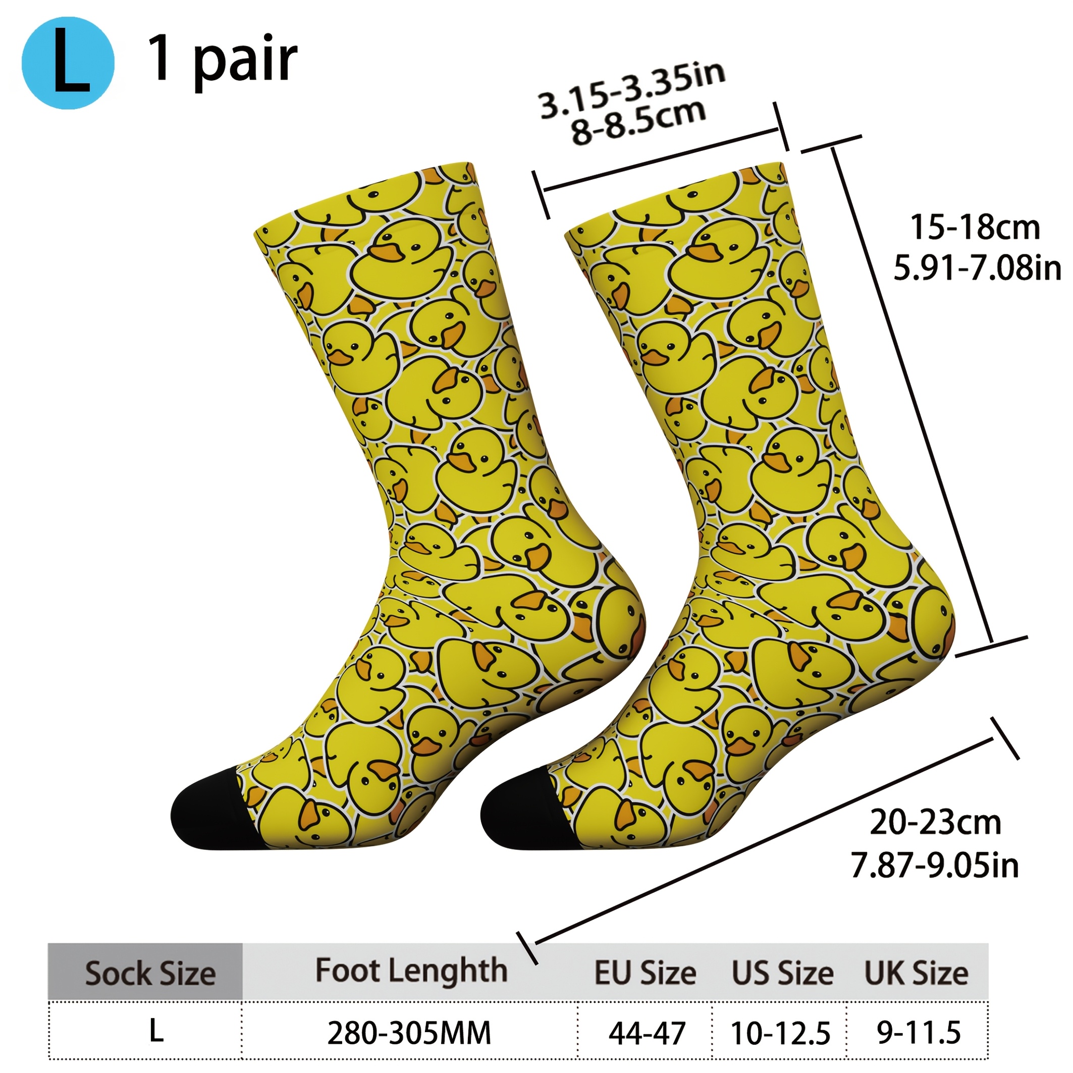 E-shop Ein Paar Unisex Mid-Calf Socken mit einem niedlichen gelben Entendruck, geeignet für alle Jahreszeiten. Sie sind hochelastisch, bequem, weich,