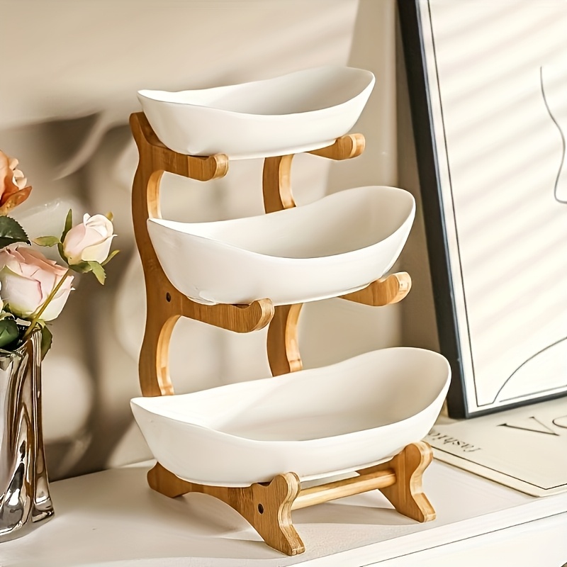 TEMU A Creative Two-tier/three-tier Kitchen Fruit Basket, Large-capacity Layered Fruit Basket, European-style Dried Fruit Tray, Bamboo Wood Stand,