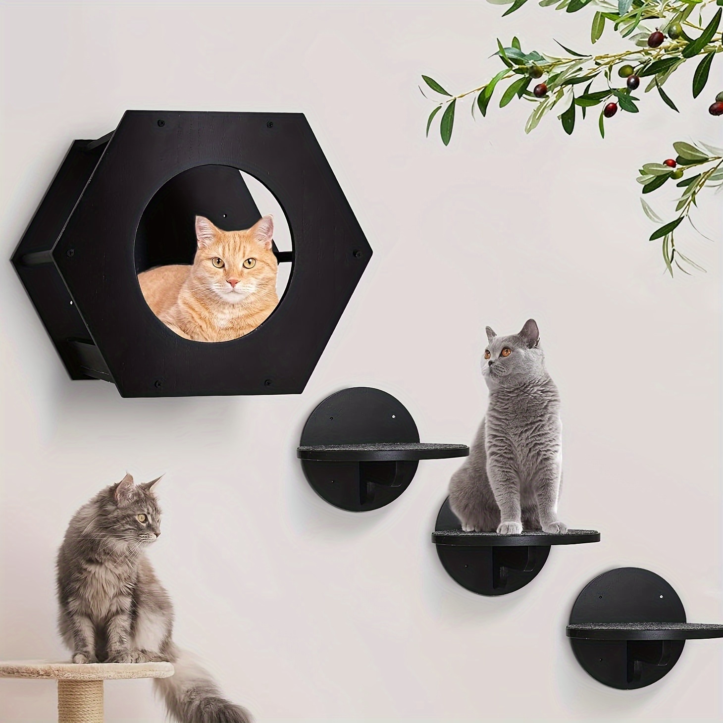 

Cat Wall Furniture, Cat Wall Shelves Up To 15lbs, 1 Cat Shelf And 3 Cat Wall Steps With Scratching Pad, Cat Climbing Shelf And Perch For Wall, Cat Shelves Wall Mount, Gift For Cat