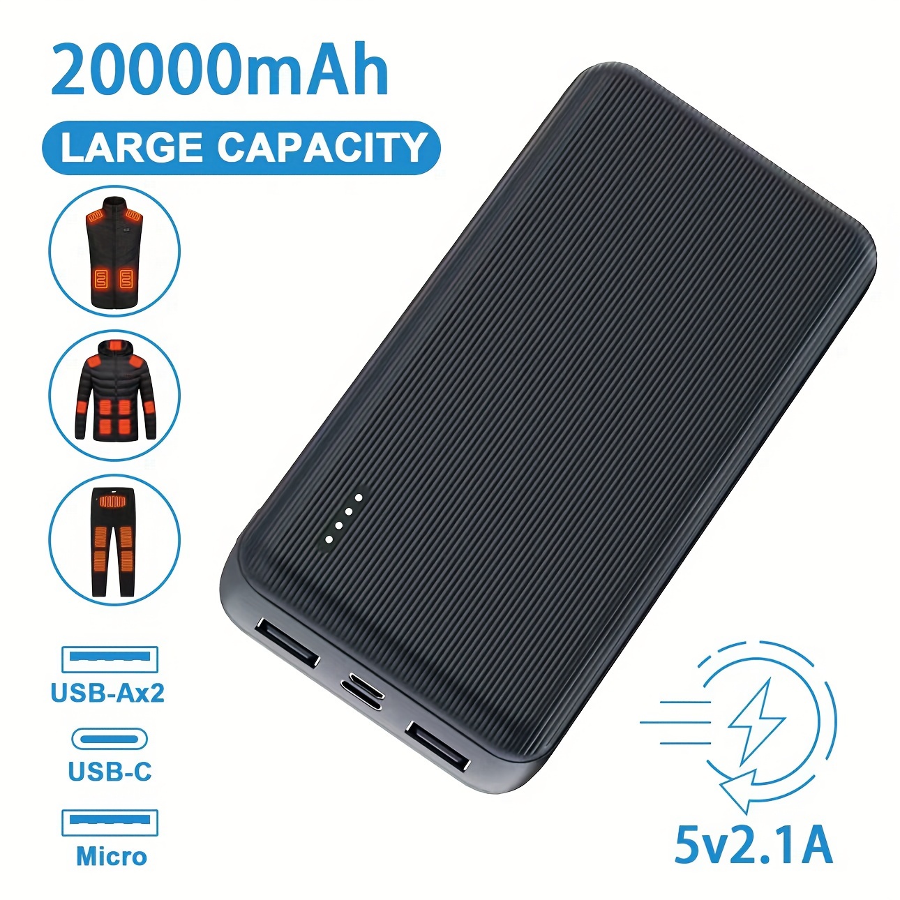 

20000mah5v/2.1a Portable Usb Mobile Power Bank, Intelligent Clothing Special. Heating Vest. Heating Clothes, Heating Socks And Knee Pads. Fan Clothes, Etc. Small And Portable, Around