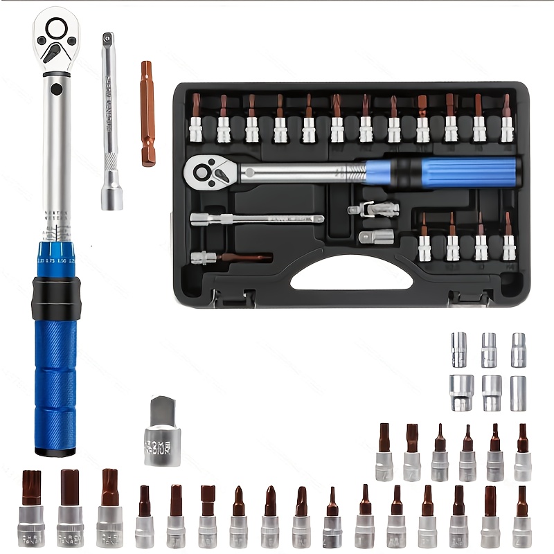 TEMU Torque Wrench Set, With 14 Spare Parts Torque Wrench, 1/4 2-24n, Bicycle Tool Set With Hex Wrench, Drill Bit Set And Reversible Ratchet Wrench