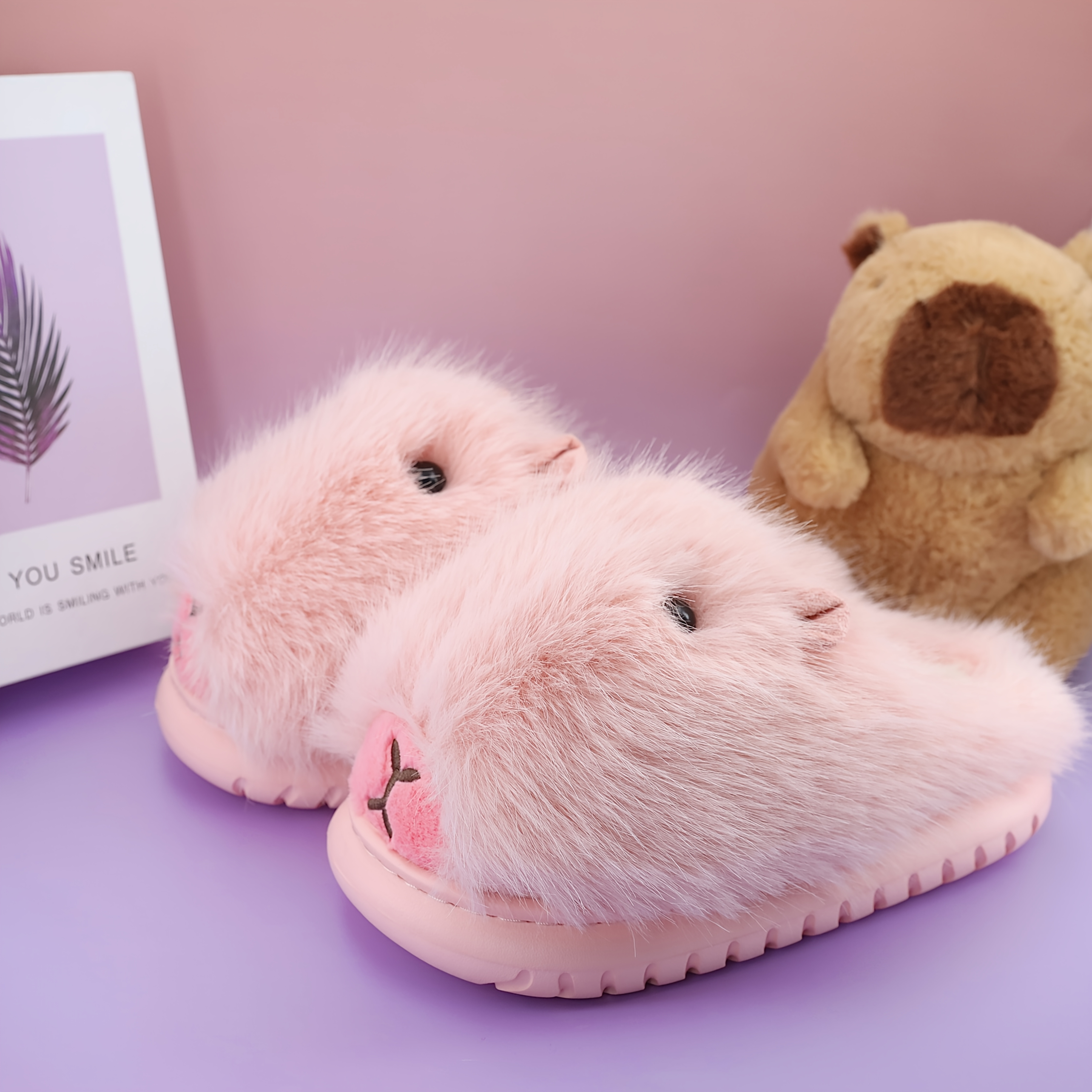 cozy cute womens plush slippers warm soft fuzzy indoor shoes with non slip eva sole for winter   ladies slippers   home cn36  36 pink 13