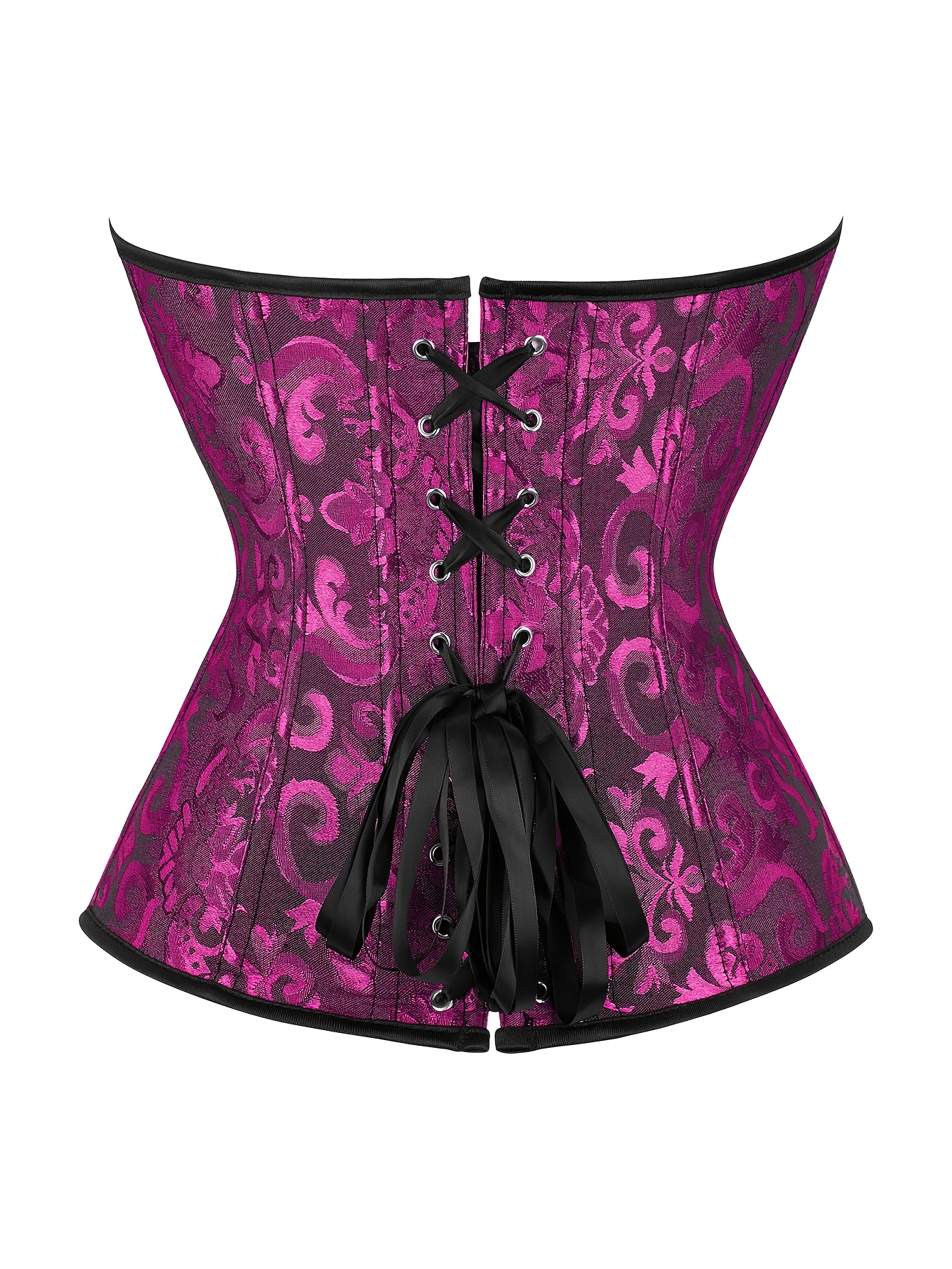White Lace-Up Corset Top - Strapless, Tummy Control, Slimming Fishbone Bustier with Floral Jacquard Design, Front Hook Closure for Women
