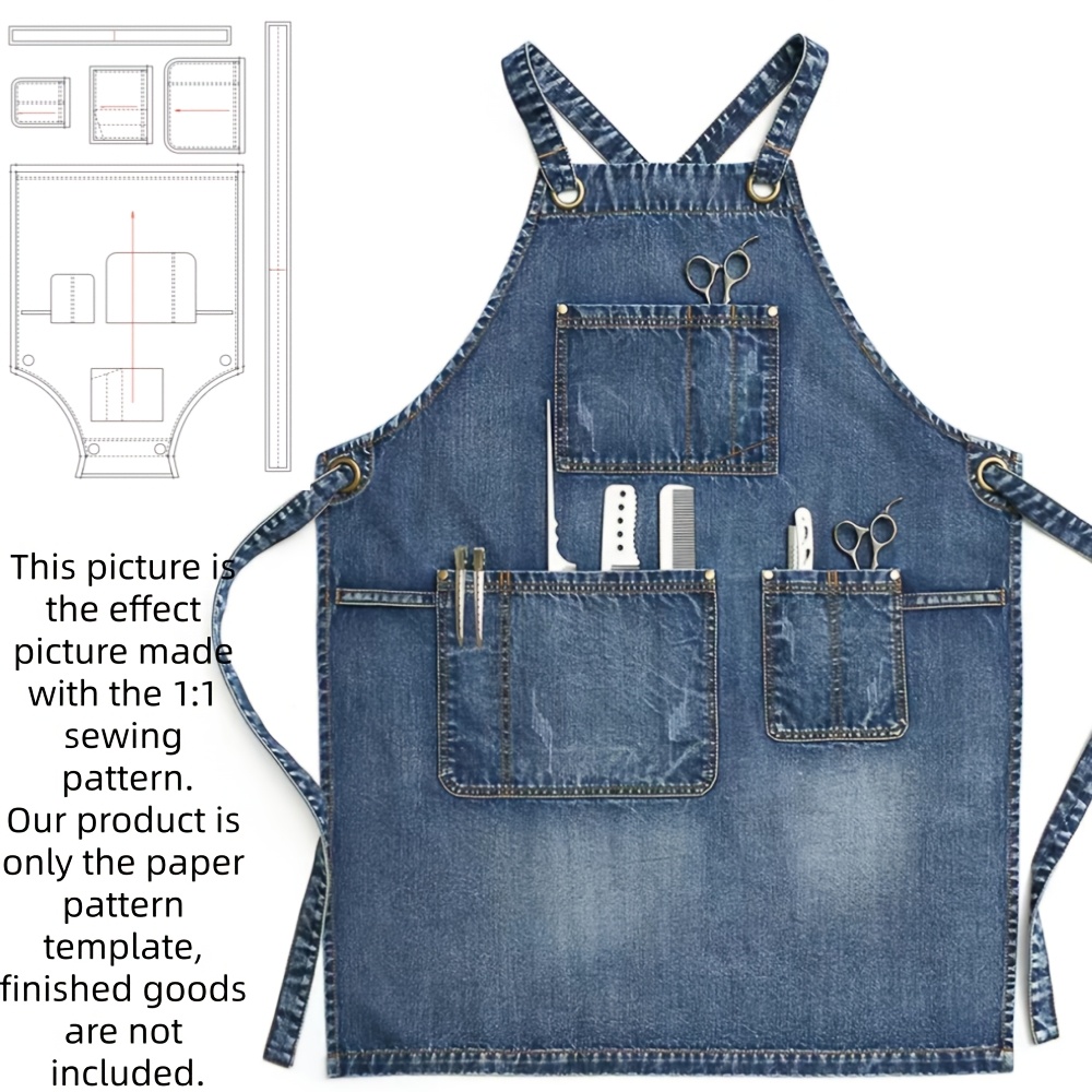 TEMU Modèle de tablier en jean à faire soi-même avec multiples poches, adapté aux barbiers, baristas, | Planche à patterne en papier pour l'artisanat