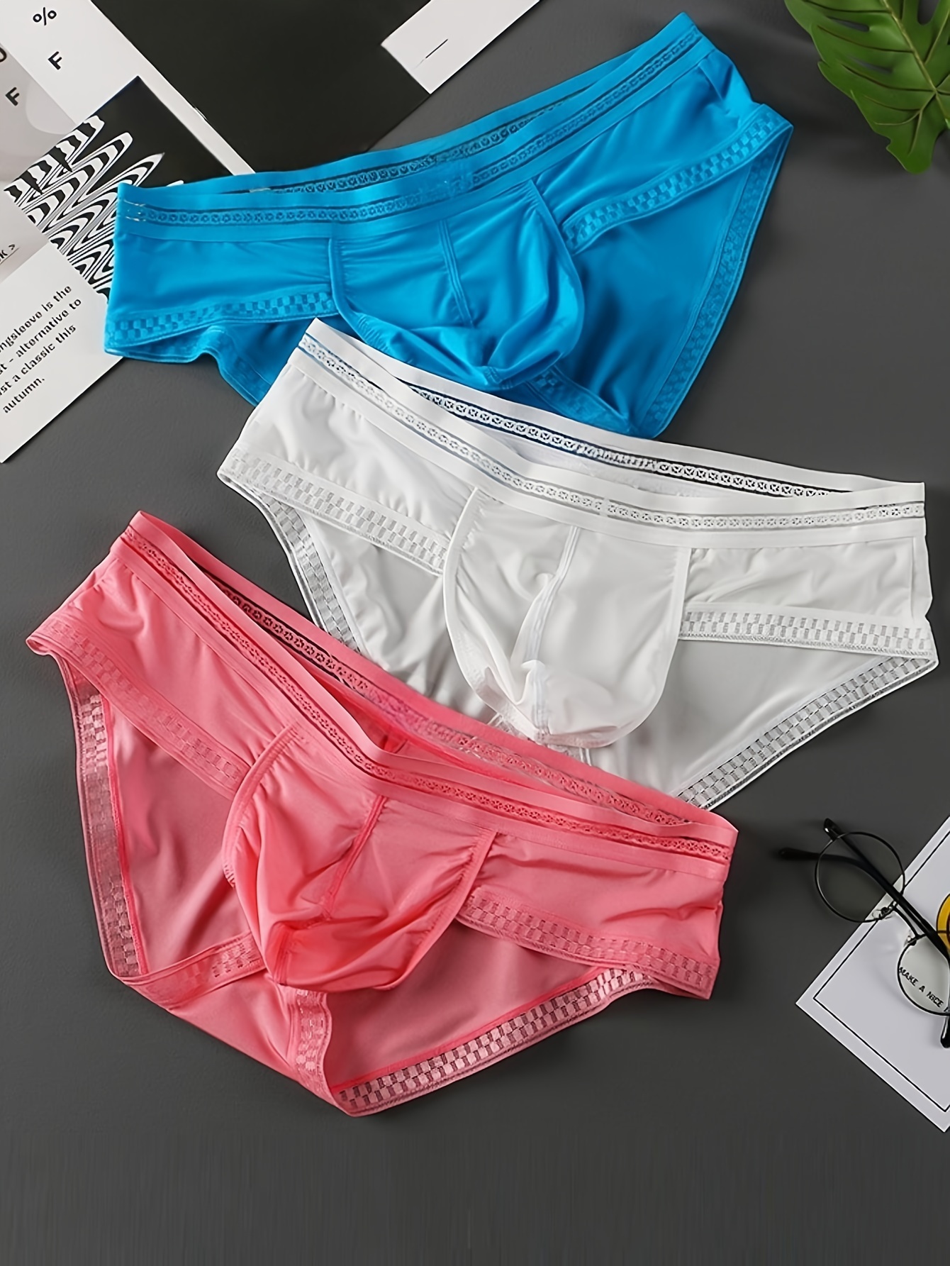 3pcs s Ice Silk Low Waist Pouch Briefs Underwear