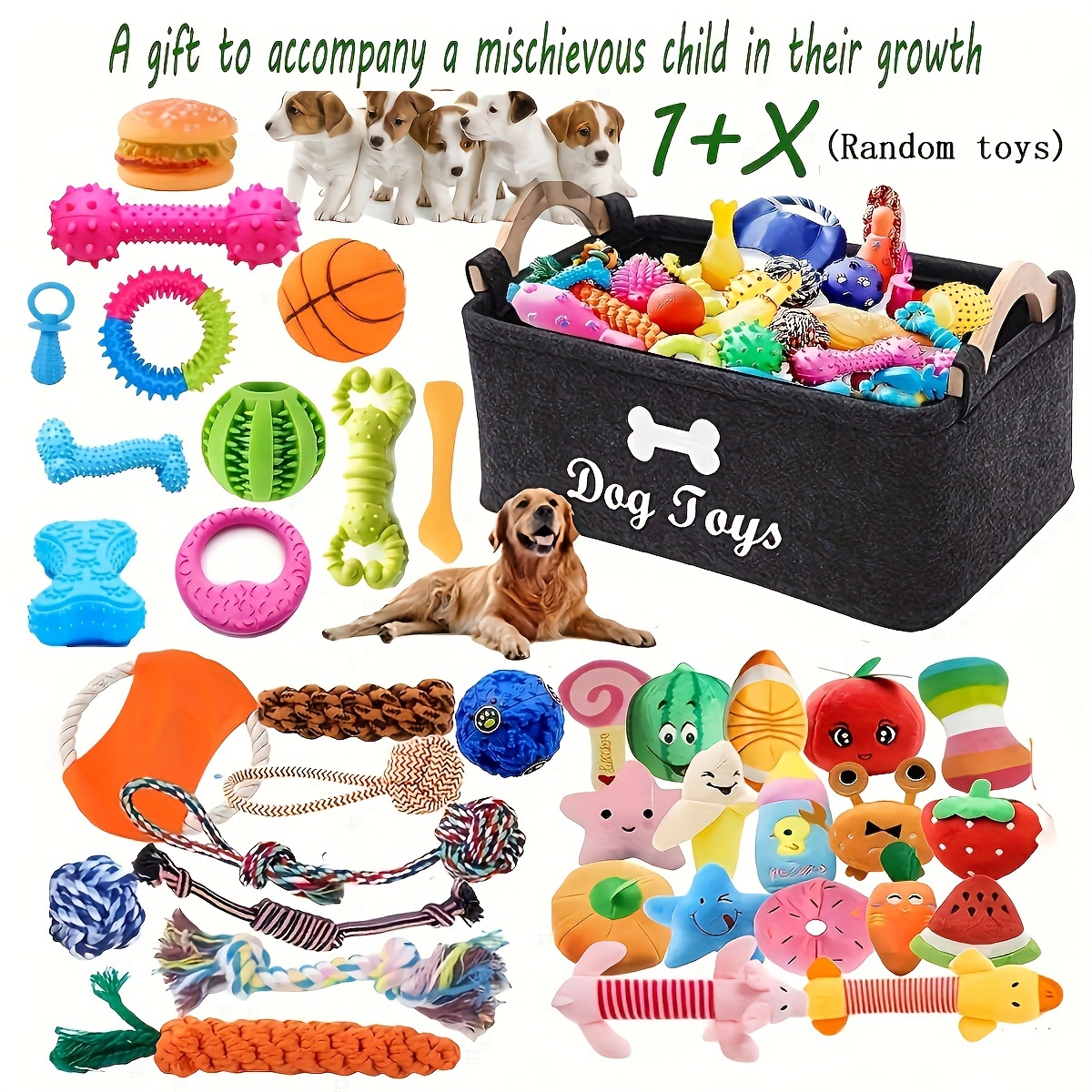 

10/20/30pcs Dog Toy Set, Assorted Interactive Chew Toys, Plastic, Suitable For Small To Medium Breeds, Random Styles & Colors, Ideal Gift For Puppy Growth