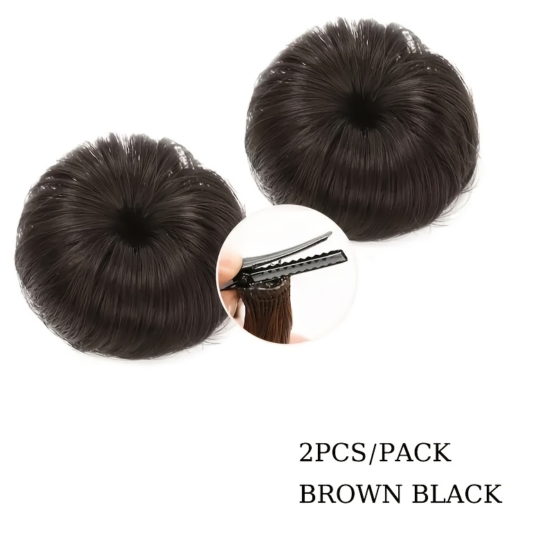 TEMU 2pcs Hair Bun Extensions Hair Clips Wig For Girls Syntehtic Hairpieces Round Hair Bun Extensions Clip-in For Girls Daily Use