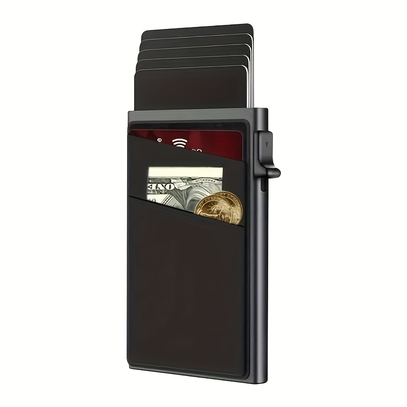 rfid blocking   wallet for men minimalist automatic   up credit card holder with secure snap closure durable aluminum alloy ideal for daily use small wallet