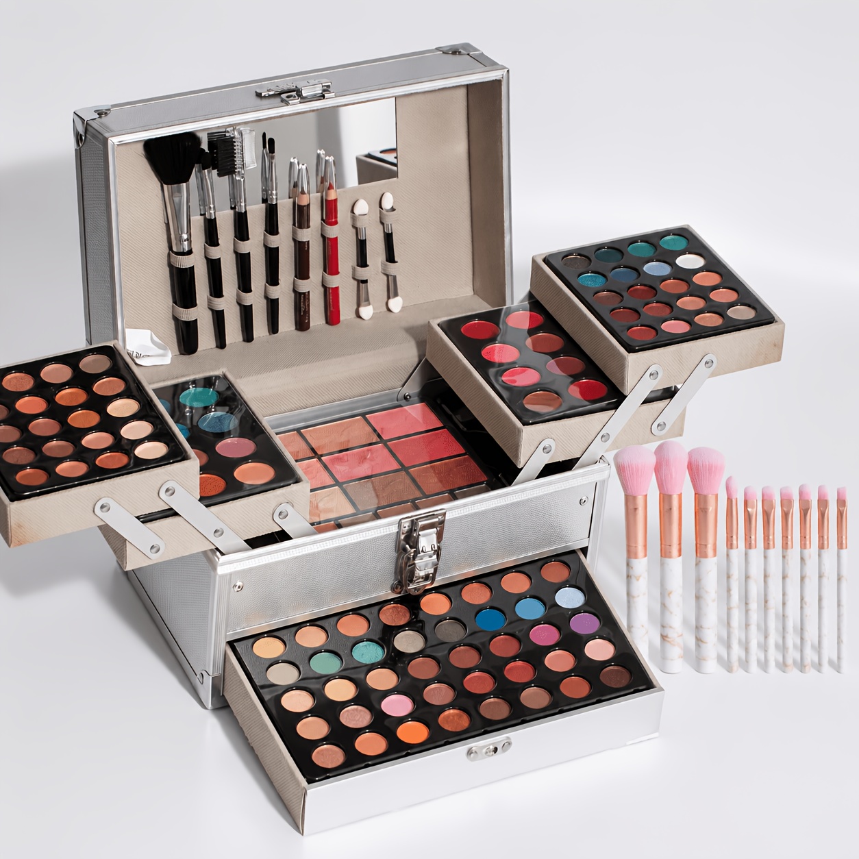 TEMU 118-shade Halloween Cosmetic Collection: Complete Palette With 104 Eye Colors, 14 Cheek & Contour Shades, Lip Tints, Eyeliners, 6 Brushes &