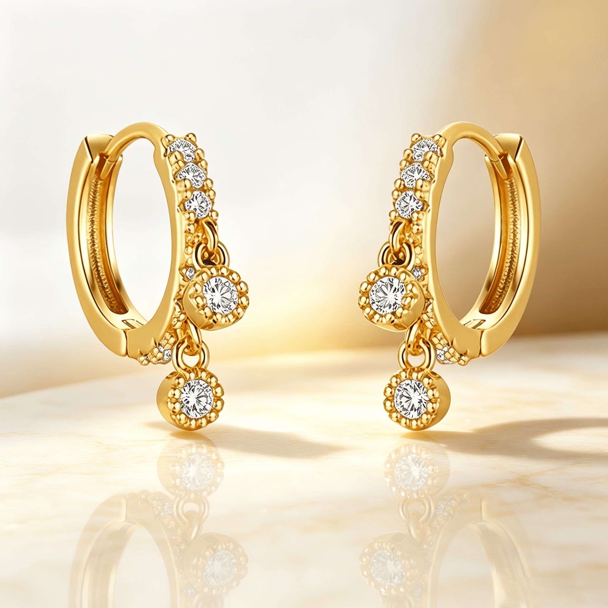 TEMU A Pair Of Stylish Light-luxury Copper Earrings, 2.1g, Set -created Cubic Synthetic Zirconia Studs, Suitable For Casual Wear, Banquets, Weddings,