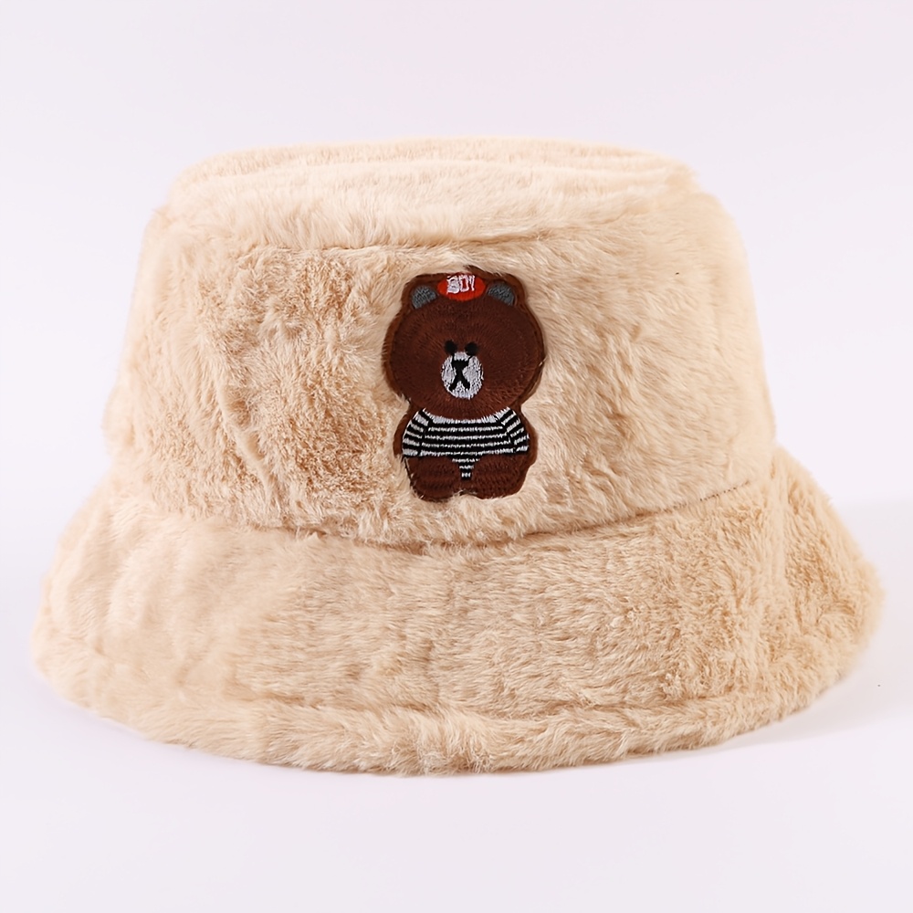 trendy hip hop bear patch plush bucket hat cozy warm Temu Denmark