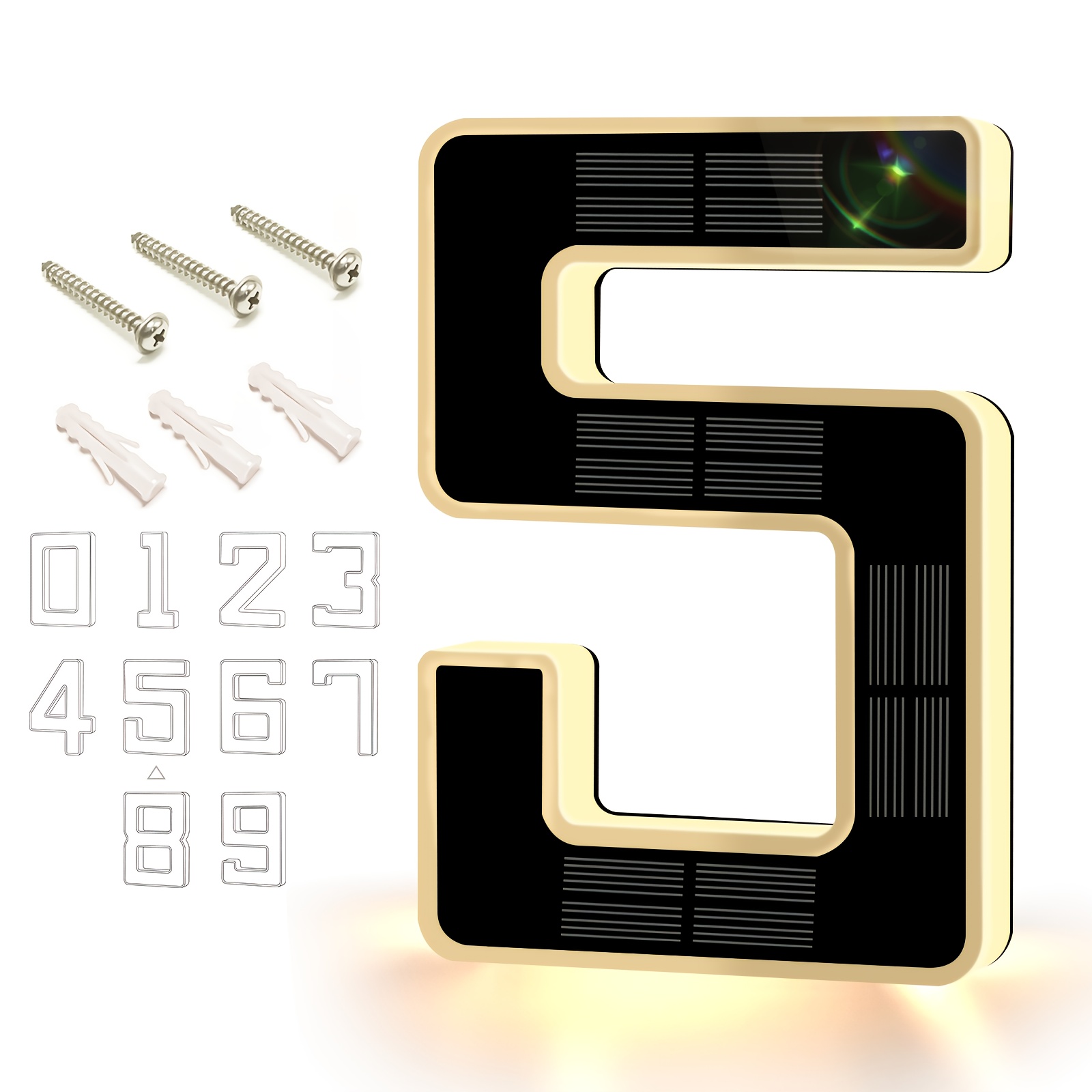 TEMU 6.7 Inch Solar House Numbers Light For Outside, Ip44 Waterproof Backlit Led Address Sign, Wall-mounted, Intelligent Light Sensor, For Home,
