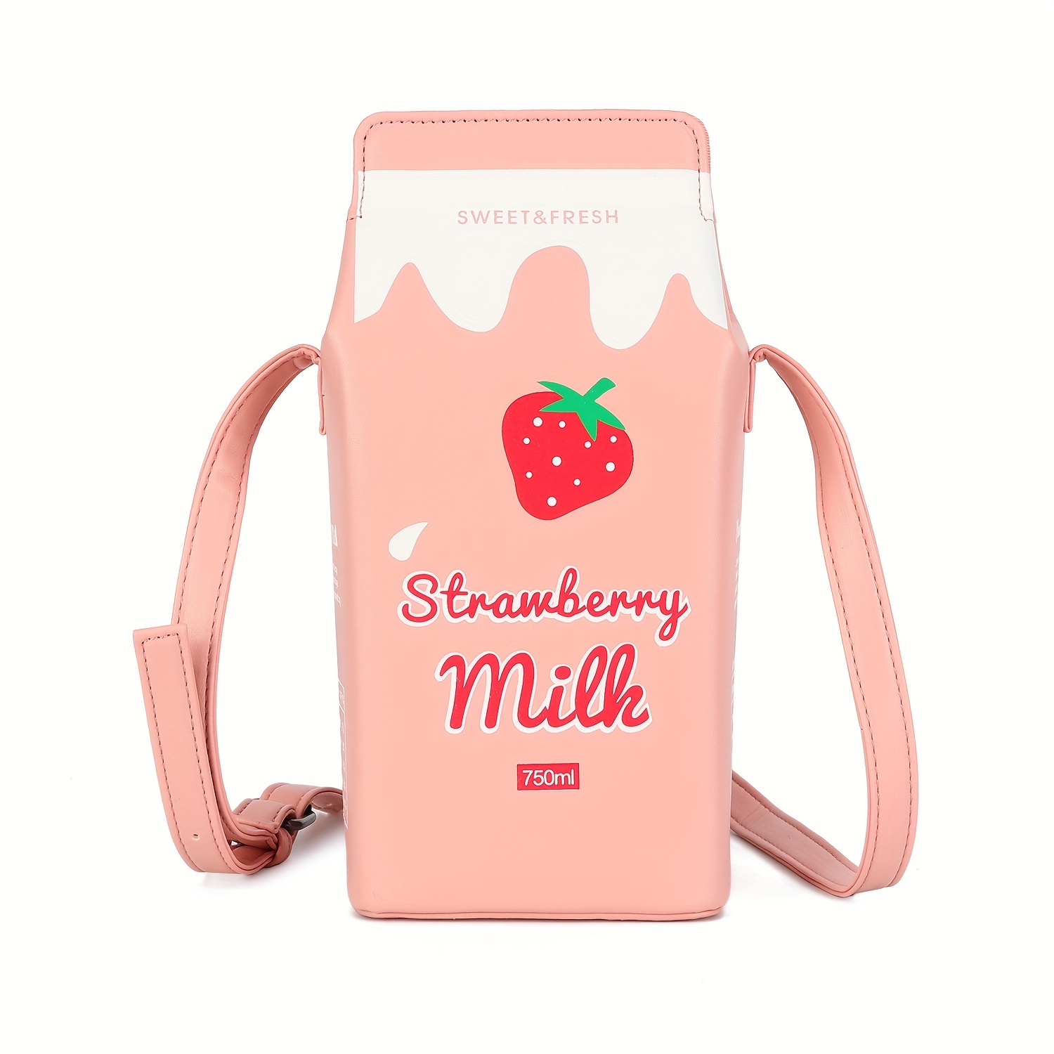 

Sweetfresh Carton Crossbody Bag - Cute Pink Pu Shoulder Purse With Adjustable Strap, Zip Closure, And Polyester Lining For Women, Strawberry Purse