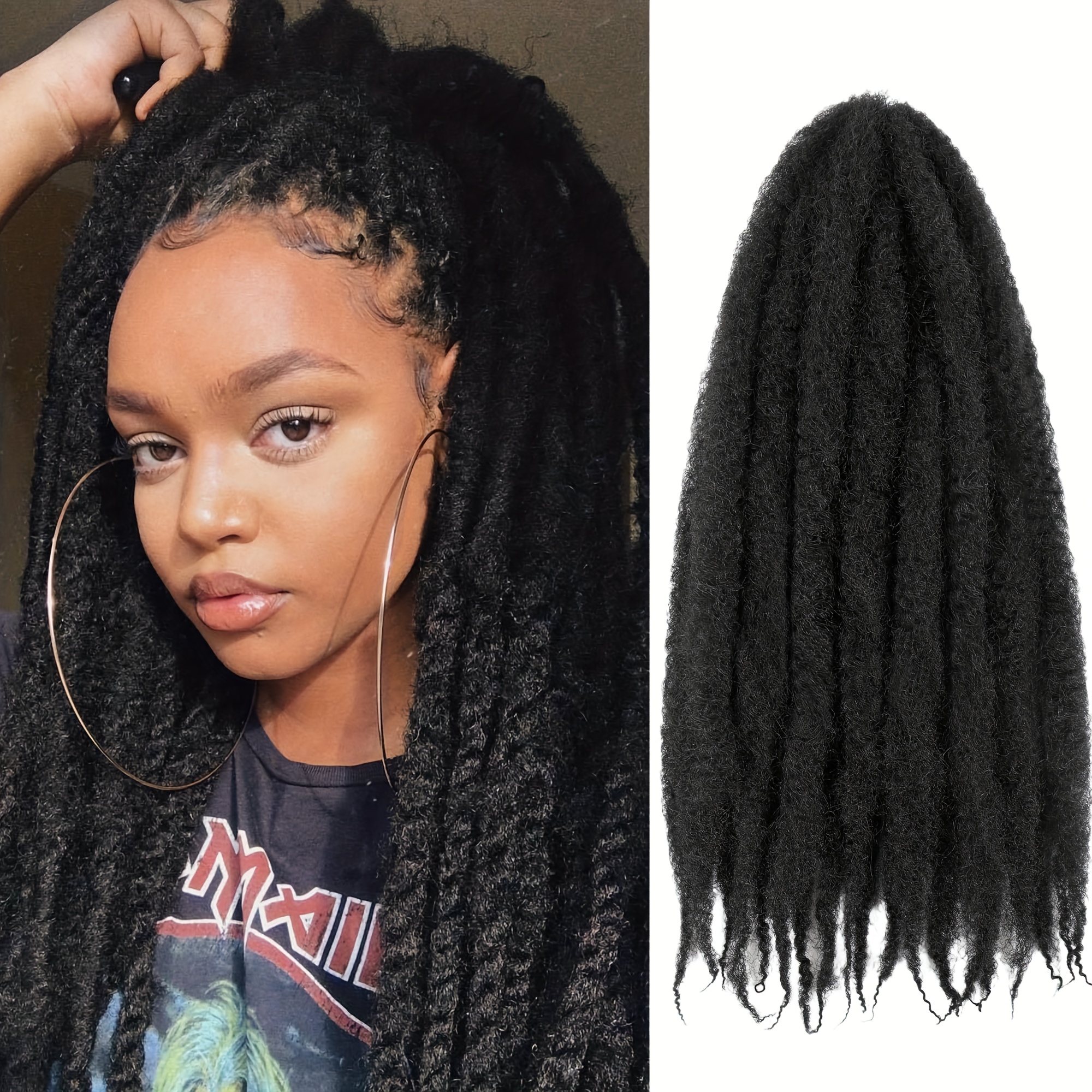 Image of Black Hair 18 Inch Twist Hair Afro Twist Braiding Hair For Locs Crochet Hair Synthetic Hair Extensions Suitable For Holidays And Everyday Use