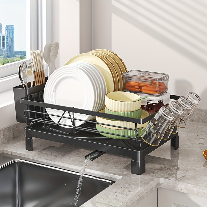 

1pc Dish Racks For Kitchen Counter: Dish Drainer, Dish Drying Rack With And Removable Utensil Holder For Kitchen Sink, Black