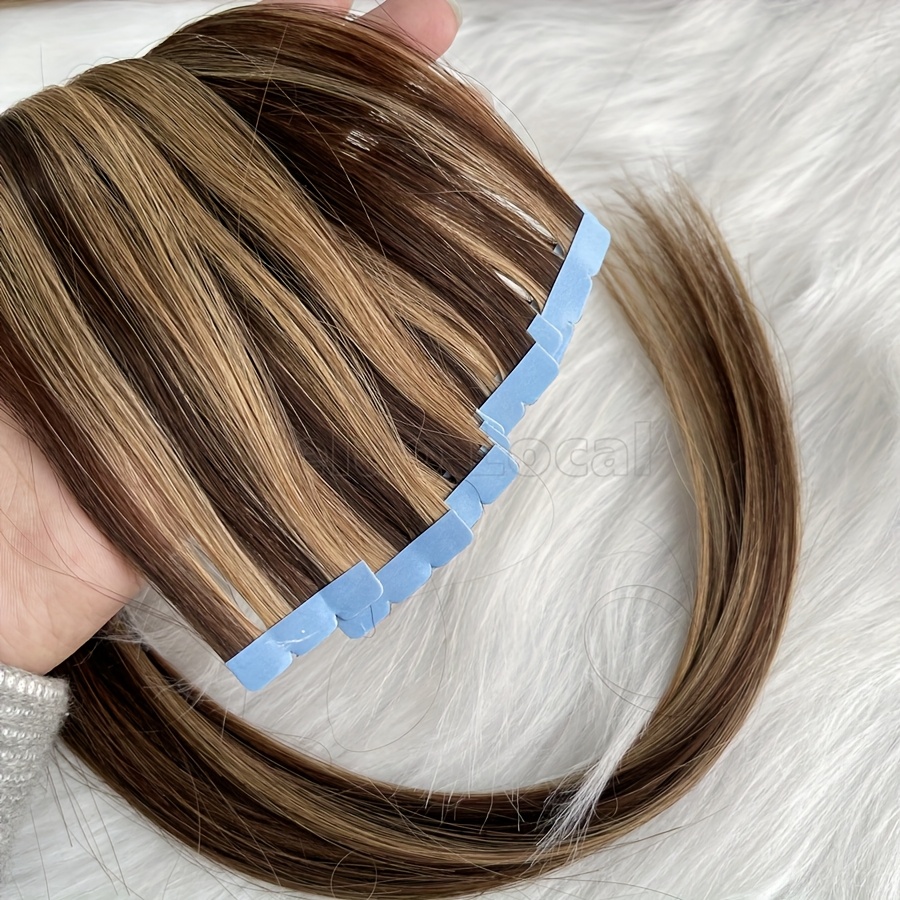 p4 27 mini tape in hair extensions balayage brown micro seamless invisible tape human hair for women 12 20 inches details 0