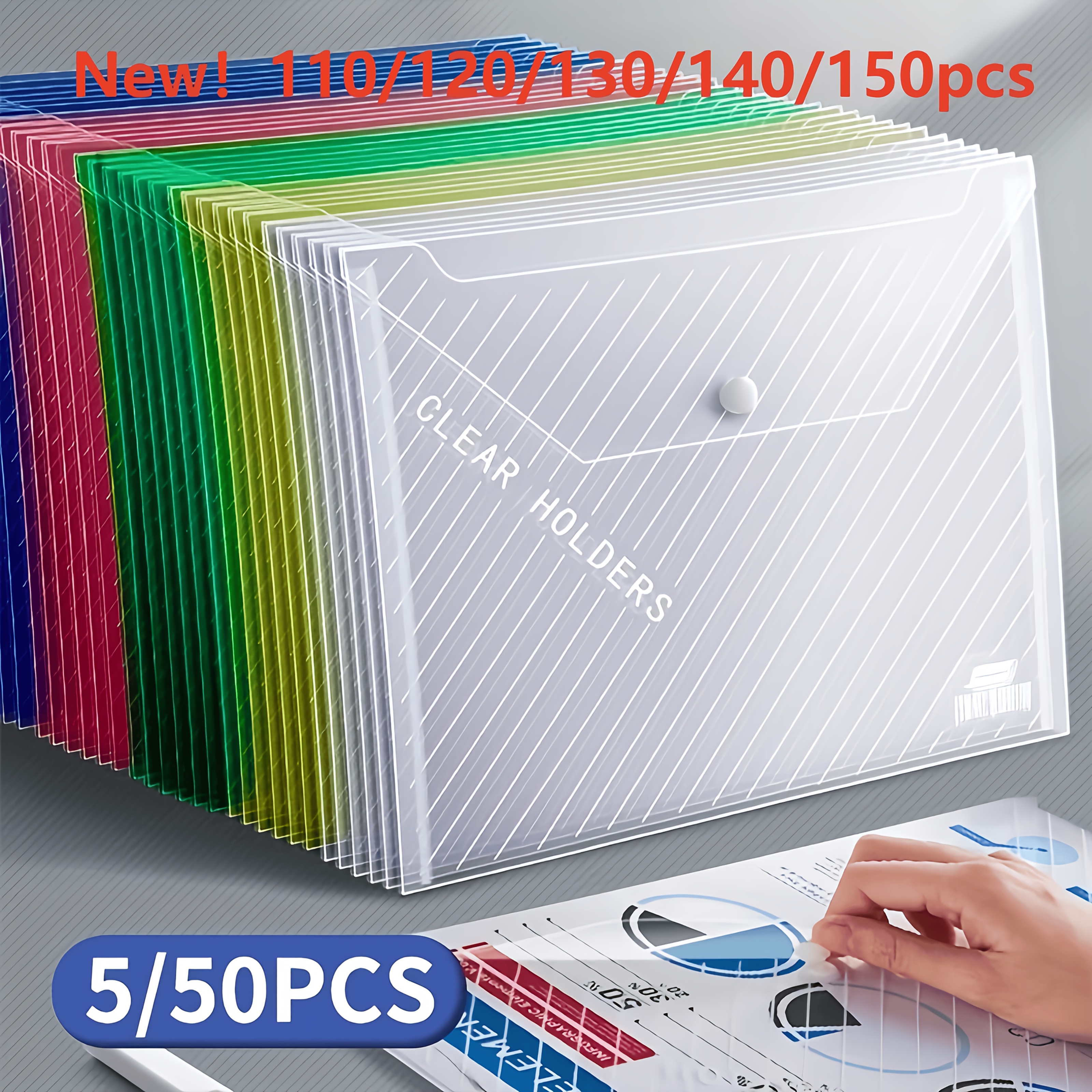 5/50pcs Per Pack, Large-Capacity Transparent Briefcase Bags, Office Document Storage Bags, Study Materials Storage Bags, A4 Size, Newly Added 110/120/130/140/150pcs Per Pack!