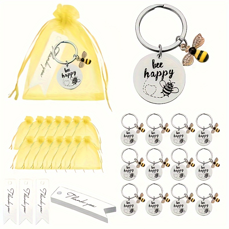 

45pcs Bee-themed Keychain Set - Stainless Steel, Yellow Inspirational Gifts For Teachers & Graduation Favors