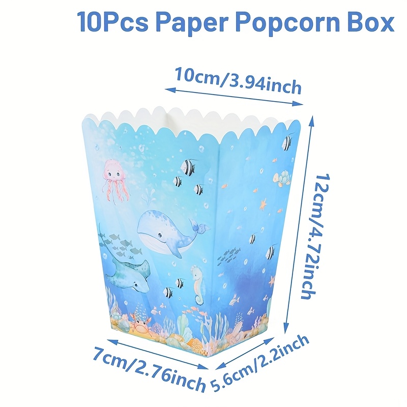 Image of Gift For Her/him Set Of 10 Ocean-themed Popcorn Containers, Ideal For Parties, Including Boxes For Fries And Candy, Perfect For Ocean-themed Birthday Celebrations And Decorations