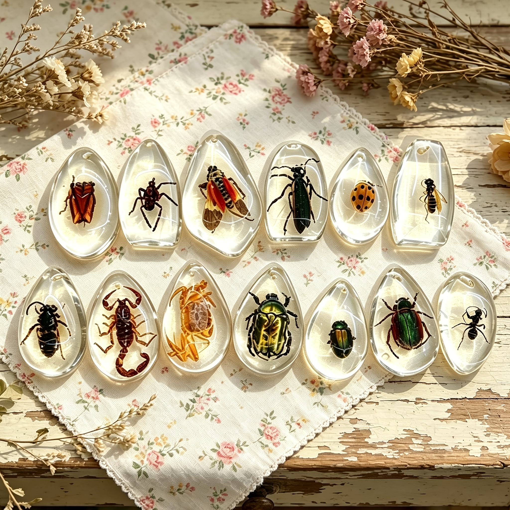 TEMU 5pcs Random White Transparent Simulated Amber Jewelry Set, Insect Made Of Plastic, White Transparent, Realistic And Delicate Form, Scientific